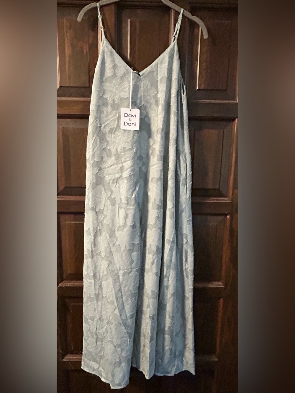 DAVI & DANI Pale Blue Lace Maxi Slip Dress